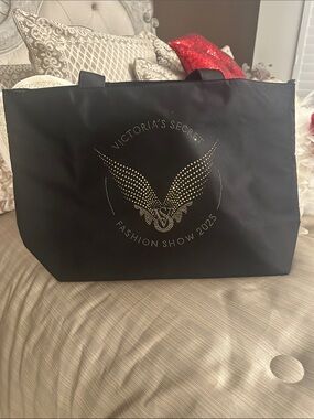 Victoria's Secret Black Tote with Gold Studded Wing Emblem